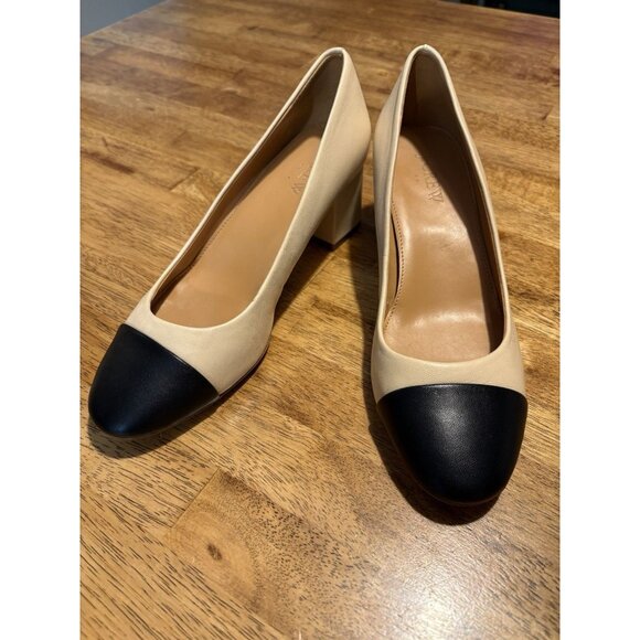J CREW Cap Toe Block Heel Leather Pump Size 7 Quiet Luxury Old Money Classic - Picture 1 of 8